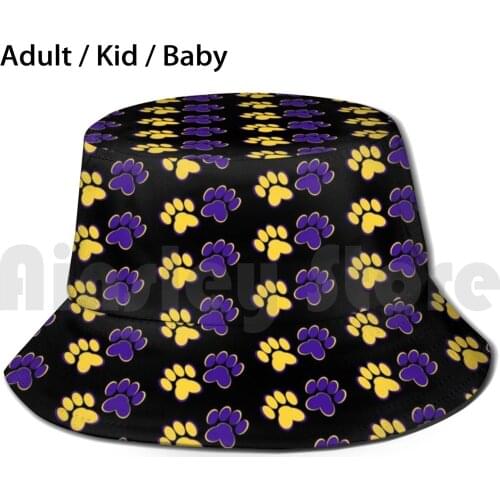 Paw Print Multi On Black Sun Hat Foldable UV Protection Tiger Tigers Ths Lsu Purple Gold Paw Paw Paw