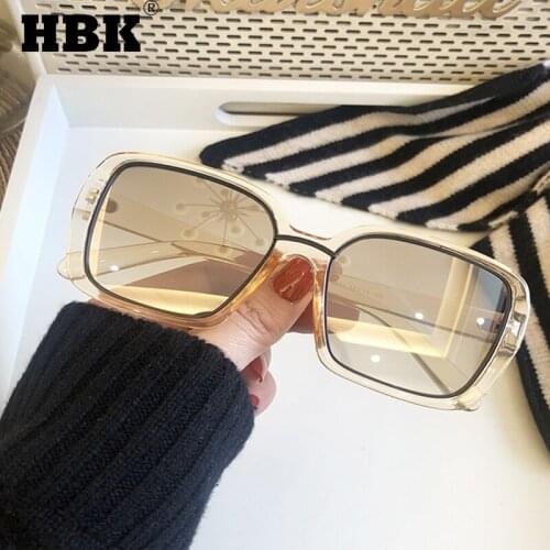 HBK New Arrivals Retro Square Oversized Sunglasses For Women Men 2021 Clear Lens Brand Design High Quality Fashion Eyewear UV400