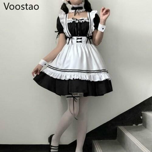 Japanese Soft Sister Cute Lolita Dress Girly Victorian Gothic Puff Sleeve Mini Short Dress Sexy Party Dark Women Maid Dresses