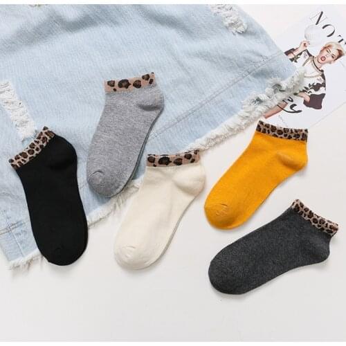 Womens Retro Leopard Print Socks Fashion Female Cotton Blends Street Popular Stripe Leopard Short Socks For All Seasons