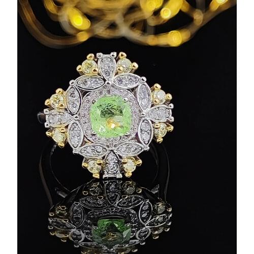 2021 New Luxury Yellow Green Pink Color Engagement Ring for Women Anniversary Gift Jewelry Wholesale R6260