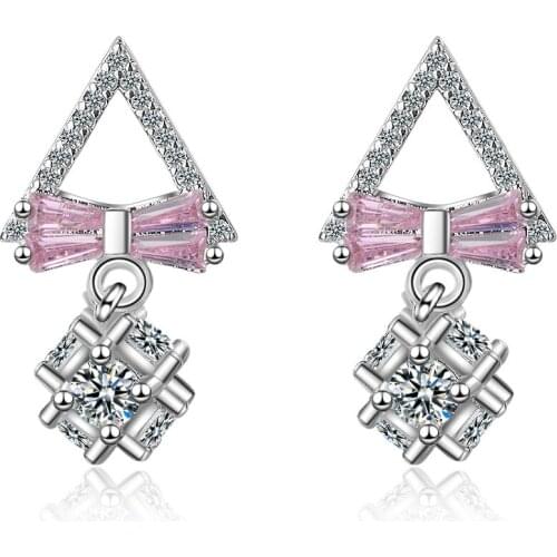 New Fashion Charming 925 Sterling Silver Ultra-flash Zircon Geometric Triangle Bowknot Earrings For Women Gift oorbellen
