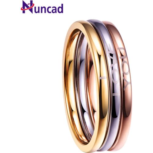 Nuncad Classic 3PCS colorful gold/rose gold color tungsten carbide engaged ring jewelry lettering I Love You T092R
