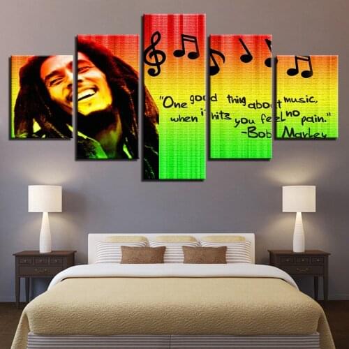 Prints Pictures Home Decor Modular Canvas Wall Art 5 Pieces Bob Marley Painting For Living Room Music Poster Unframed