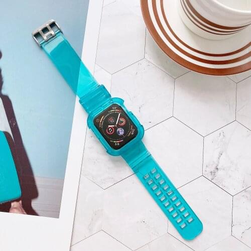 Plastic Rubber Bracelet for IWatch Band Series 6se 5 4 3 2 1 Transparent Case Strap for Apple Watch 38mm/40mm 42mm/44mm Correa