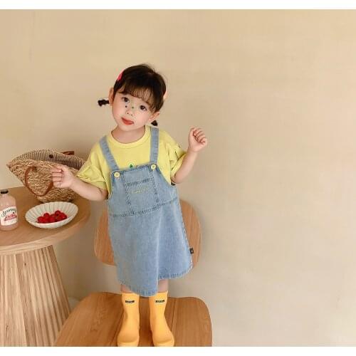 Girls Denim Dress Children Korean Fashion Letter Dress 2021 New Summer Suspender Dresses Toddle Girl 1-6 Years