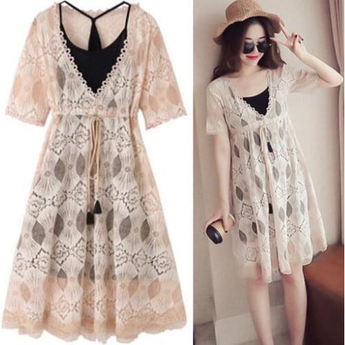 Plus size dresses for women 2020 New Arrivals Short Sleeve Deep V Neck Women Lace Summer Dress strap dress 2 Piece Set