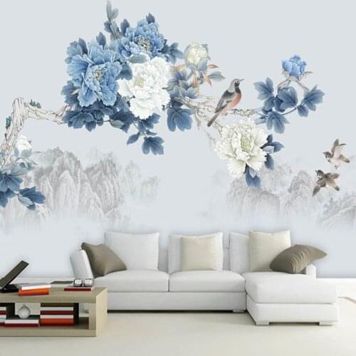 Custom Photo Wallpaper Chinese Style Peony Flowers And Birds Murals Living Room TV Sofa Study Background Wall Decor Wallpaper 3D