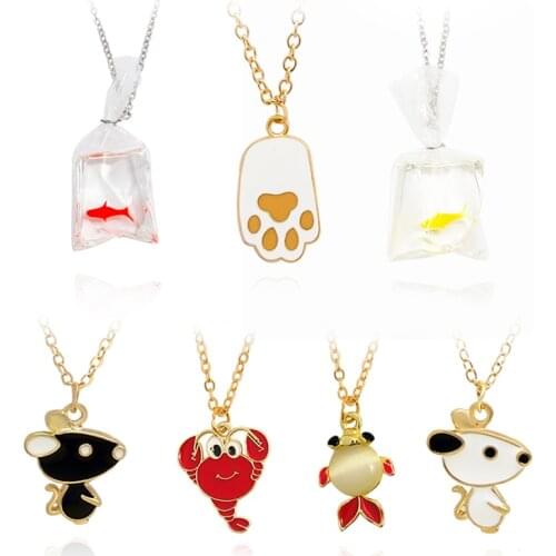 Transparent bag goldfish Creative Necklace black and white dog lobster Metal alloy Pendant Necklace Fashion jewelry accessories