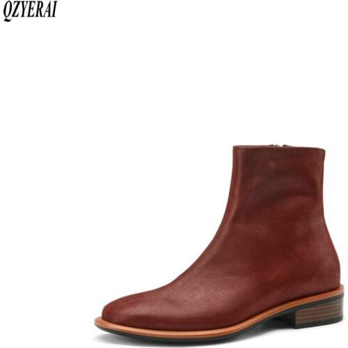 QZYERAI black yellow Genuine leather Fashion boots Female boots Womens boots Autumn and winter Womens shoes Size 34-40