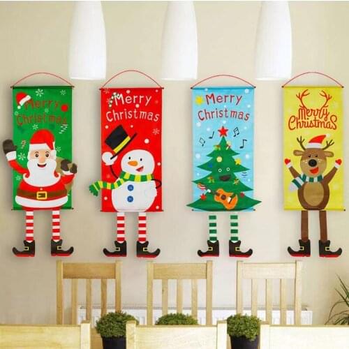 Christmas Banner Long Leg Santa Claus Door Hanging Snowman Elk Christmas Tree Banner Kids Favor Merry Christmas Decor For Home
