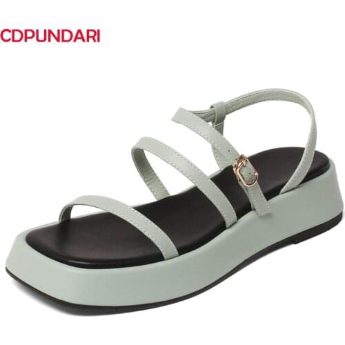 Comfortable Genuine Leather Flat Platform Gladiator Sandals Women Summer Casual Shoes Sandales Femmes 2021 Sandalias Mujer