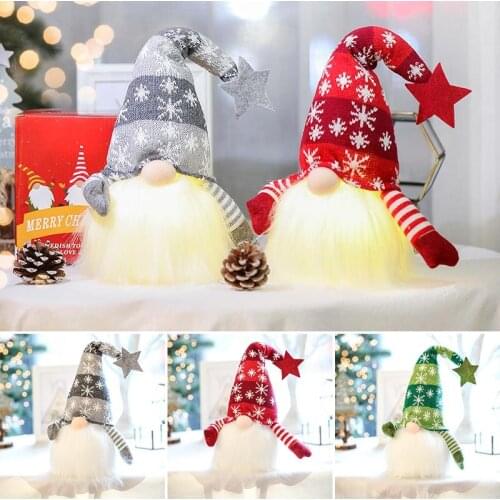 Glowing Santa Rudolph Doll Ornament Handmade Plush Faceless Old Man Doll Xmas Gnome Home Party Christmas Decoration JW