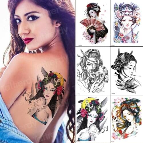 Tattoo geisha japanese vintage water transfer tattoo back big size fake tatoo girls 6pcs/lot temporary tattoo watrproof sets