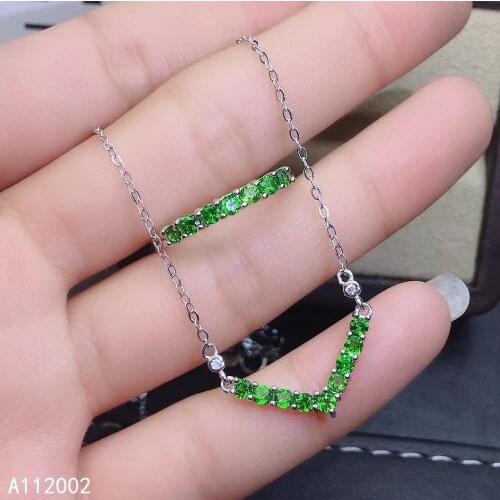 KJJEAXCMY fine jewelry natural Diopside 925 sterling silver women pendant necklace chain ring set support test exquisite