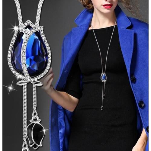 Black friday 2019 Women Rhinestone Tulip Tassel Pendant Sweater Snake Chain Necklace Jewelry Decor trendy Christmas gifts кулон
