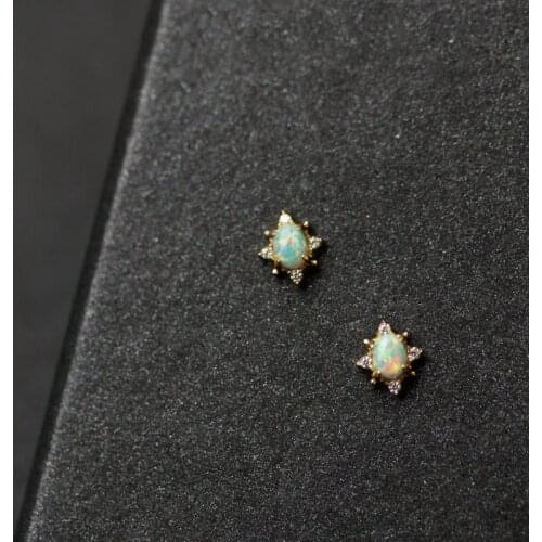 Silvology 925 Sterling Silver Nature Opal Small Stud Earring for Girls Chic Luxury Zircon Mini Earring Lady Women Simple Jewelry