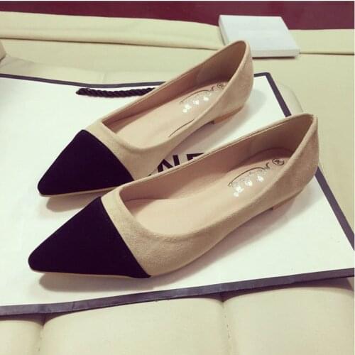Designer black apricot patchwork flat shoes women pointed toe suede leather flats famous brand mules flats plus size 34-42 s193