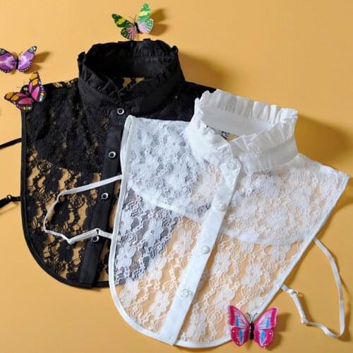 2pcs For Blouse Women False Collar Button Down Clothing Accessories Choker Party Lace Half Shirt Fashion Elastic Lotus Leaf Neck