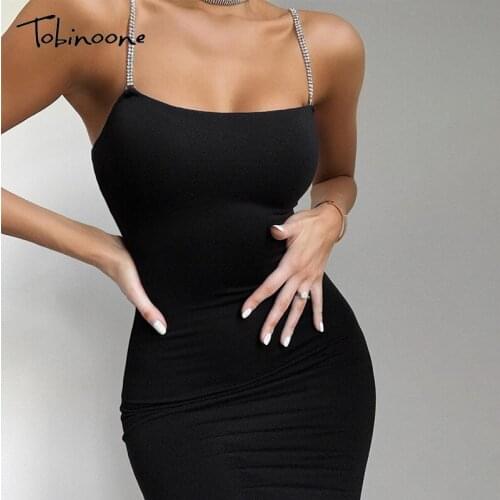 Tobinoone 2020 Summer Diamonds Party Dress Women Spaghetti Strap Backless Elegant Bodycon Sexy Dress Female Slim Club Vestidos
