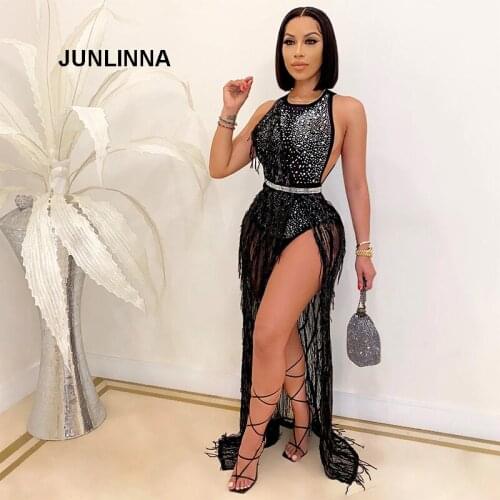 Women Two Piece Dress Sexy & Club 2021 Summer Fashion Rhinestone Sequins Bodysuits and Asymmetrical Skirt Sets