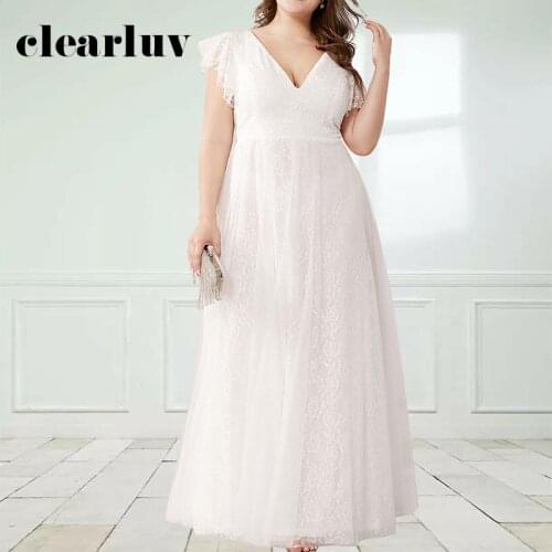 Double V-Neck Women Party Dress DR1550 White Lace Robe De Soiree 2020 A-Line Short Sleeve Evening Dresses Ruched Elegant Gown