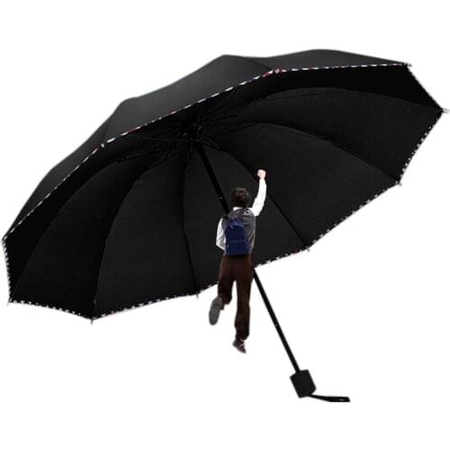HOT 10K Parasol Wind Resistant Three Folding Umbrella Rain Women Auto Luxury Big Windproof Umbrellas Rain For Men Black Coating