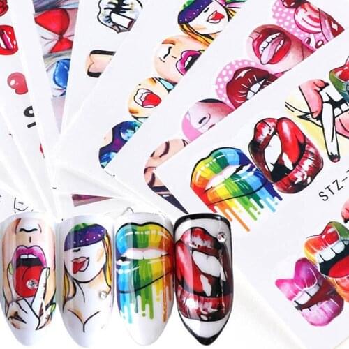 1pcs Nail Stickers Sexy Lips Cool Girl Water Decals Wraps Cartoon Sliders For Nail Decoration Manicure Colorful Tip