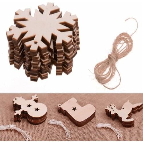 10Pcs/Set Christmas Wood Chip Tree Ornaments Xmas Hanging Pendant Christmas Decor for Festival Home Party Arts DIY Handicraft