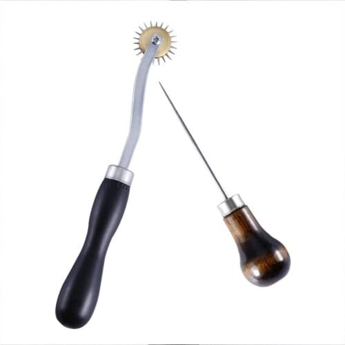 2PCS Stainless Steel Leather Paper Cloth Overstitch Wheel Gear Roulette Spacer Sewing Punch Hole Leather Craft Tool with Awl Pin