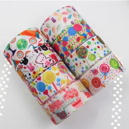 2018 New 7/8'' Free shipping Cakes, Lollipops cartoon printed grosgrain ribbon Accessory hairbow headwear DIY decoration 22mm