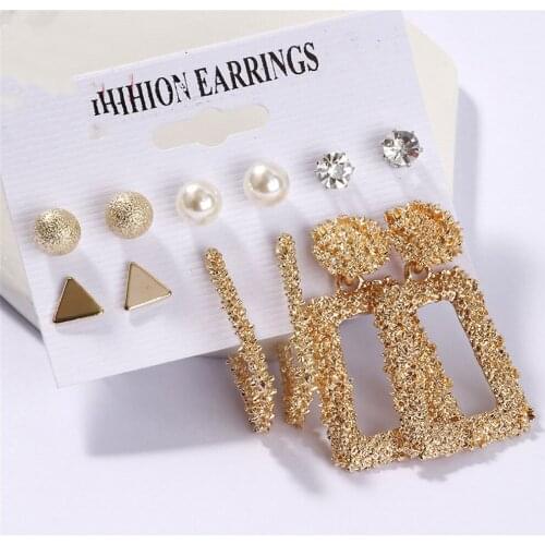 6 Pairs Fashion Earrings for Womens Stars Heart Crytal Cute Big Dangle Drop Stud Female Earring Set Jewelry