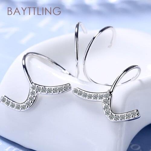 BAYTTLING Hot Sale 16MM 925 Sterling Silver Shiny Zircon Twisted Wave Ear Clip Earrings For Women Fashion Wedding Jewelry Gifts