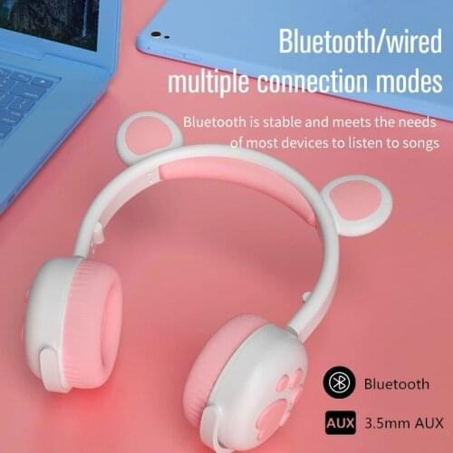 BK5 Bluetooth 5.0 Headphones Wireless Headset Foldable Sound Stereo Earphone With Mic LED Light For Children Girl Gift