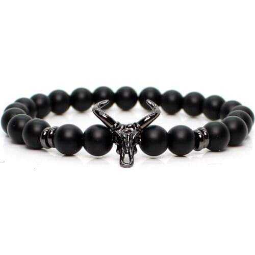 New Stone Beaded Black Cow Bracelet Men Bracelets Bijoux Homme Man Mens Jewellery Heren Armband Mens Braclets Bileklik Erkek