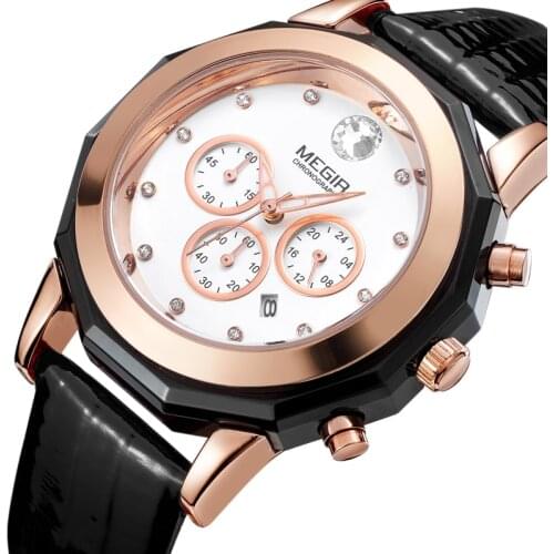 Fashion Megir Top Brand Womens Elegant Quartz Stop Watches Waterproof Luminous Chronograph 24-hour Wristwatch For Woman Lady