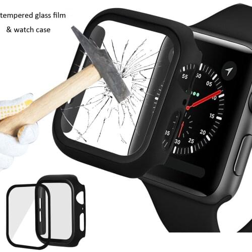 For Apple Watch iWatch Case Cover Tempered Glass Screen Film For Apple Watch 2 3 4 Case 40mm 44mm 38 42mm Screen Protector Shell