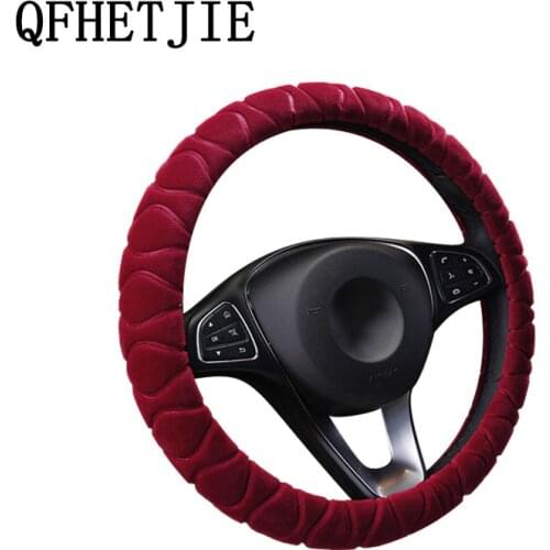 Hand Warmer Car Steering Wheel Cover 7-color Non-slip Embossed Three-dimensional Plush Winter Car Handle Cover Car Accessories