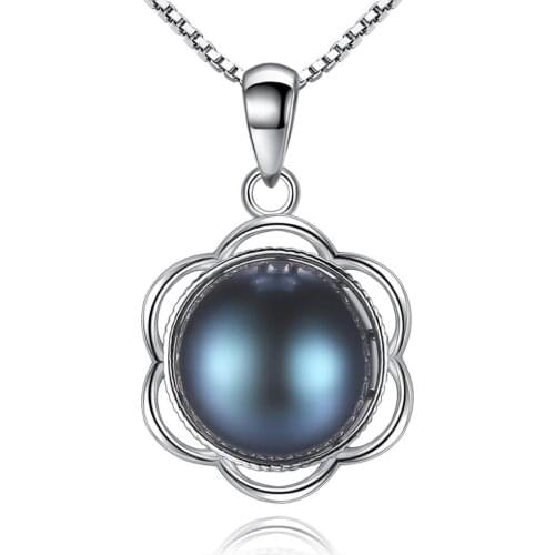 Coeufuedy 925 Sterling Silver Necklace Freshwater black Pearl Pendant Necklace For Women Wedding Fashion Jewelry Gift