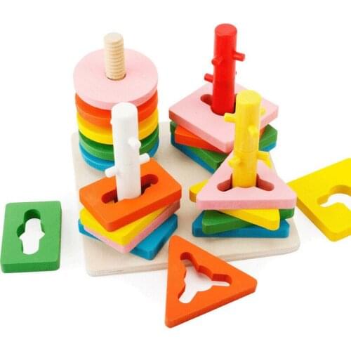 DIY Geometric Shape Pairing Board Montessori Wooden Building Blocks Model Set Bright colors Early Educational Toy Children Gift