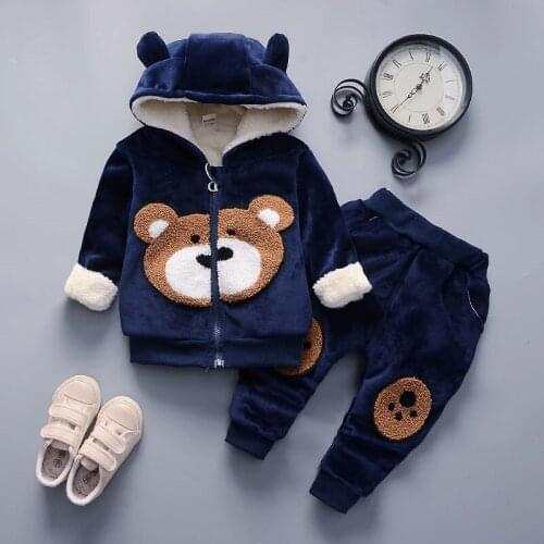 Girls Baby Boys Cartoon Thicken Clothes Winter Warm Kids Fashion coat Pants 2Pcs/Set Children Casual Add Velvet Cotton Tracksuit