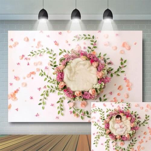 Newborn Floral Leaves Photography Backdrop Flower Decoration Birthday Background Baby Sleeping Childhood Art Kids Studio