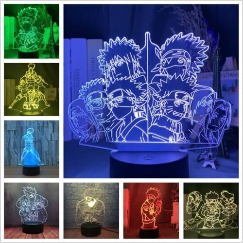 Naruto LED Night Light Kakashi Uzumaki Naruto Uchiha Sasuke Sakura Dainanahan 3D Lamp Lampara Shippuden Bedside Decor Kid Lights