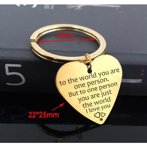 To Couple Fashion Heart Keychain Engraved:To The World You Are One Person.But To One Person You Are Just The Word I Love you
