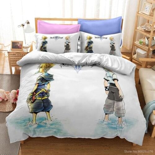 3D Cartoon Printed Kingdom Hearts Bedding Set Twin Full Queen King Size Duvet Cover Set Bedclothes for Boys Girls Home Bedroom