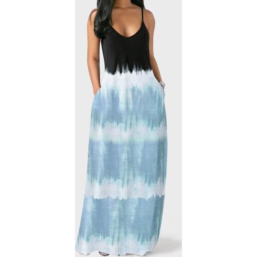 Summer Casual Spaghetti Strap Dress Plus Size Sleeveless Tie Dye Long Dresses For Women Clothing Vestidos Mujer Verano 2021