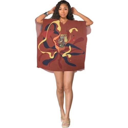 Summer Sexy African Women V-neck Printing Plus Size Mini Dress African Dresses for Women African Clothing S-5XL