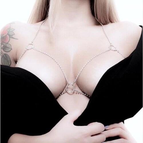 Personality Circle Bikini Rhinestone Lingerie Chest Chain Body Jewelry Sexy Ladies Nightclub Party Dress Body Chain Accessories