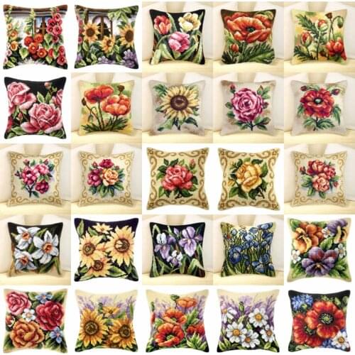 NEW flowers 04 NEW DIY Needlework Kit Acrylic Yarn Embroidery Pillow Tapestry Canvas Cushion Front Cross Stitch Pillowcase