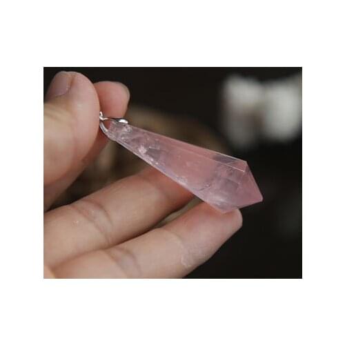 Natural Pink Quartz Crystal pendant pointed Seven chakra healing crystal pendulum Lady&Men pendant Manual cutting polyhedron